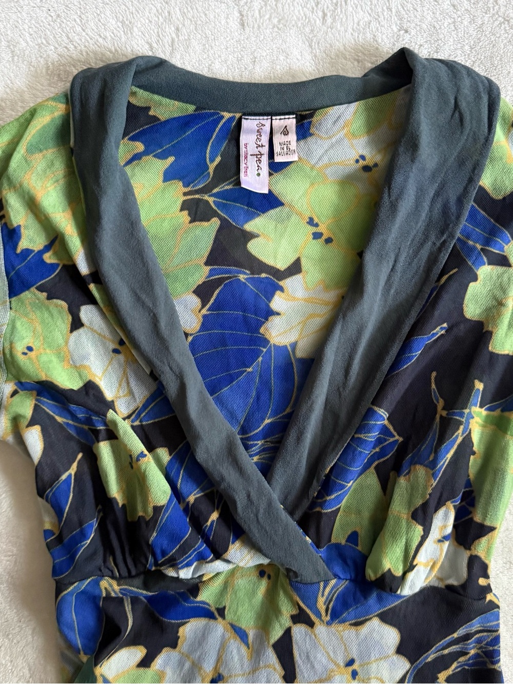 Sweat Pea Green & Blue Floral Women’s Blouse